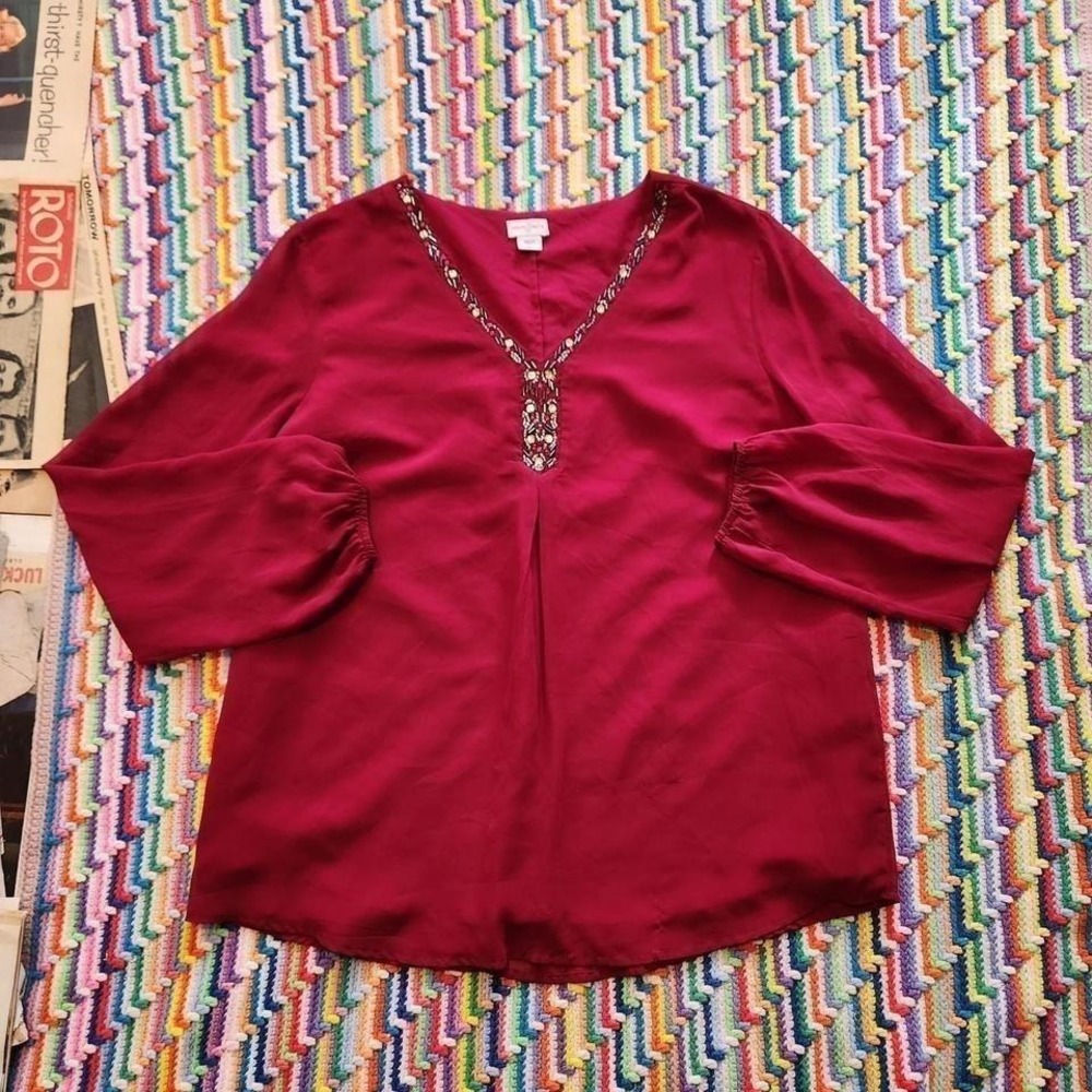 Vintage 2000s Fully-Lined Beaded Maroon Blouse